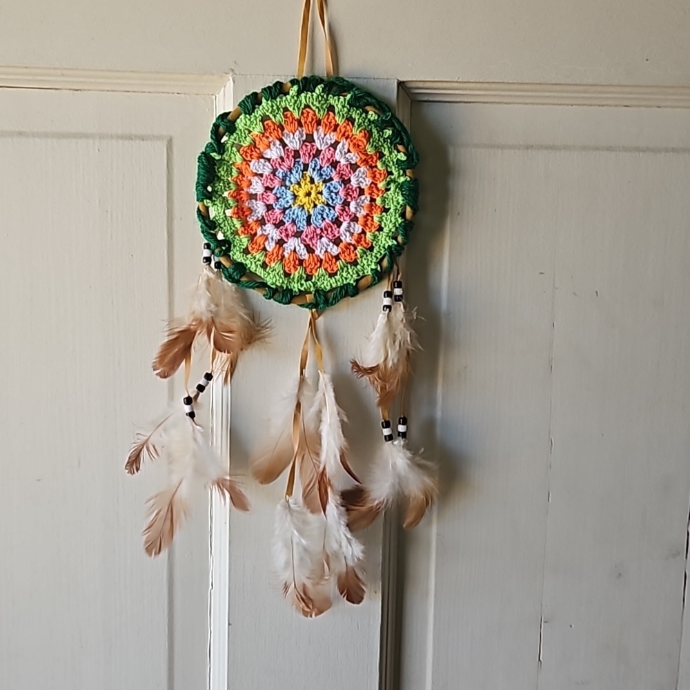 Multicolored Crochet Boho Dreamcatcher Handmade Wall Decor Cottagecore Style - Picture 8 of 17
